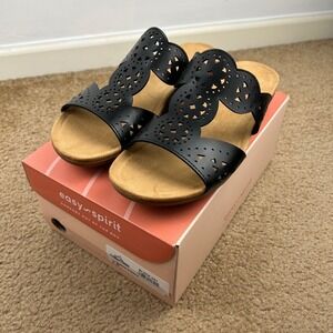 Easy Spirit Black Laser-Cut Slide Sandals